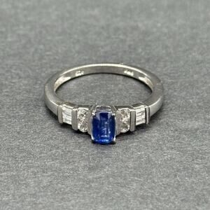 Signed STS 925 Silver Cushion Cut Blue Sapphire Cubic Zirconia Ring Size 8 - 8.5